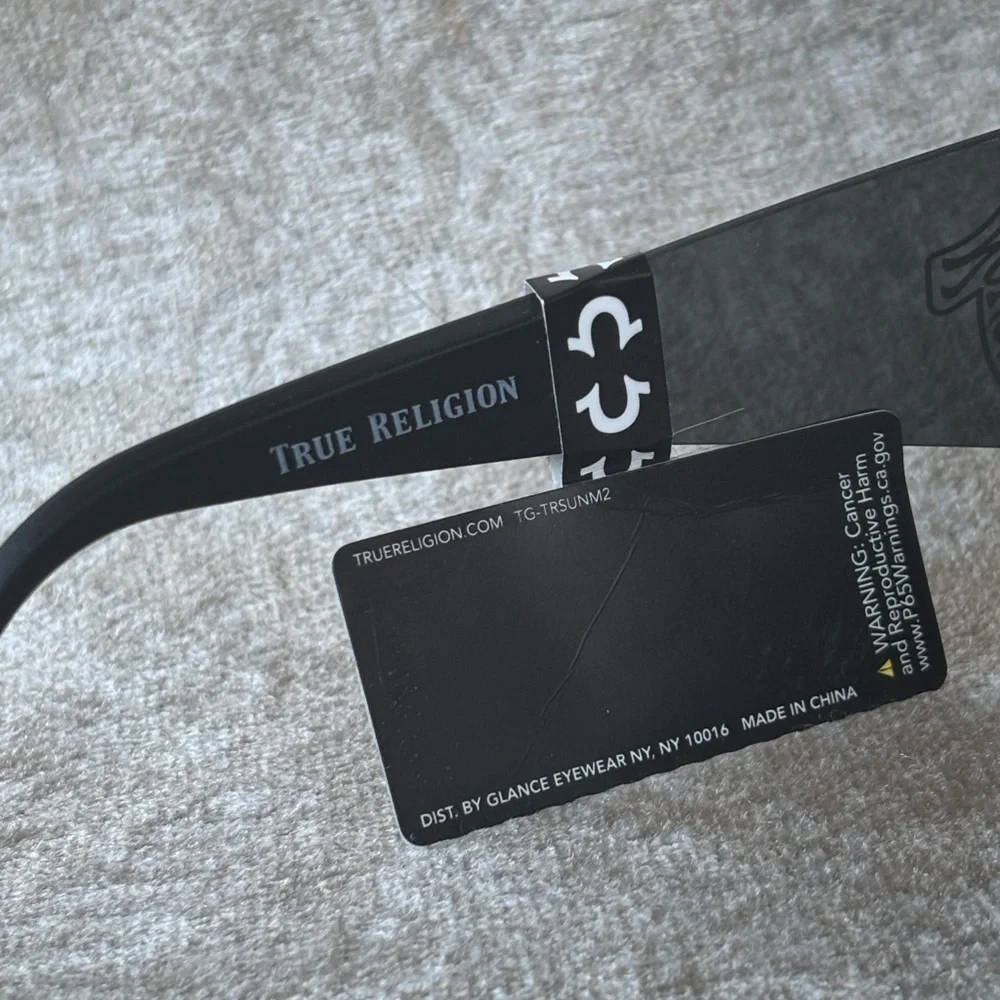 Brand New True Religion Black Rimless Shield Sunglasses Retro Wide Arm Horseshoe